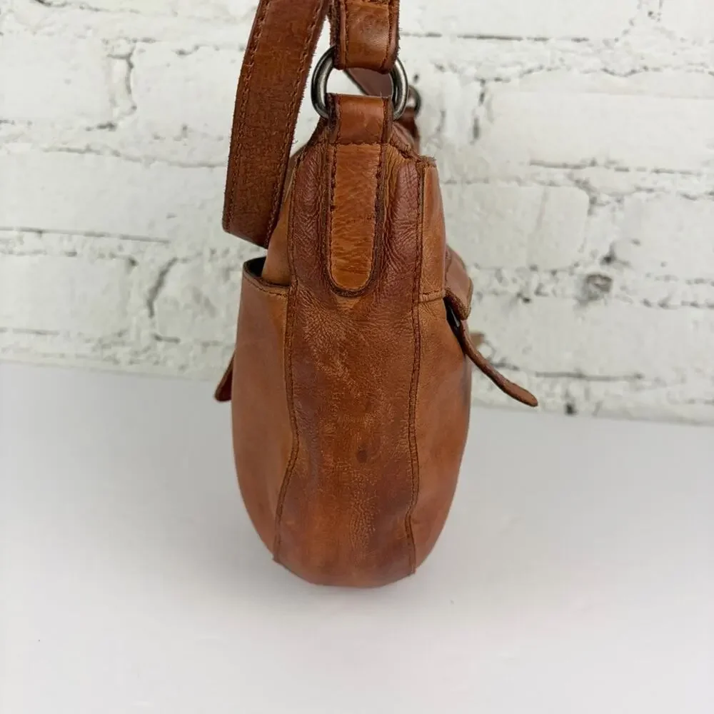Vilenca Holland Brown Leather Woven Round Crossbody Bag Purse
